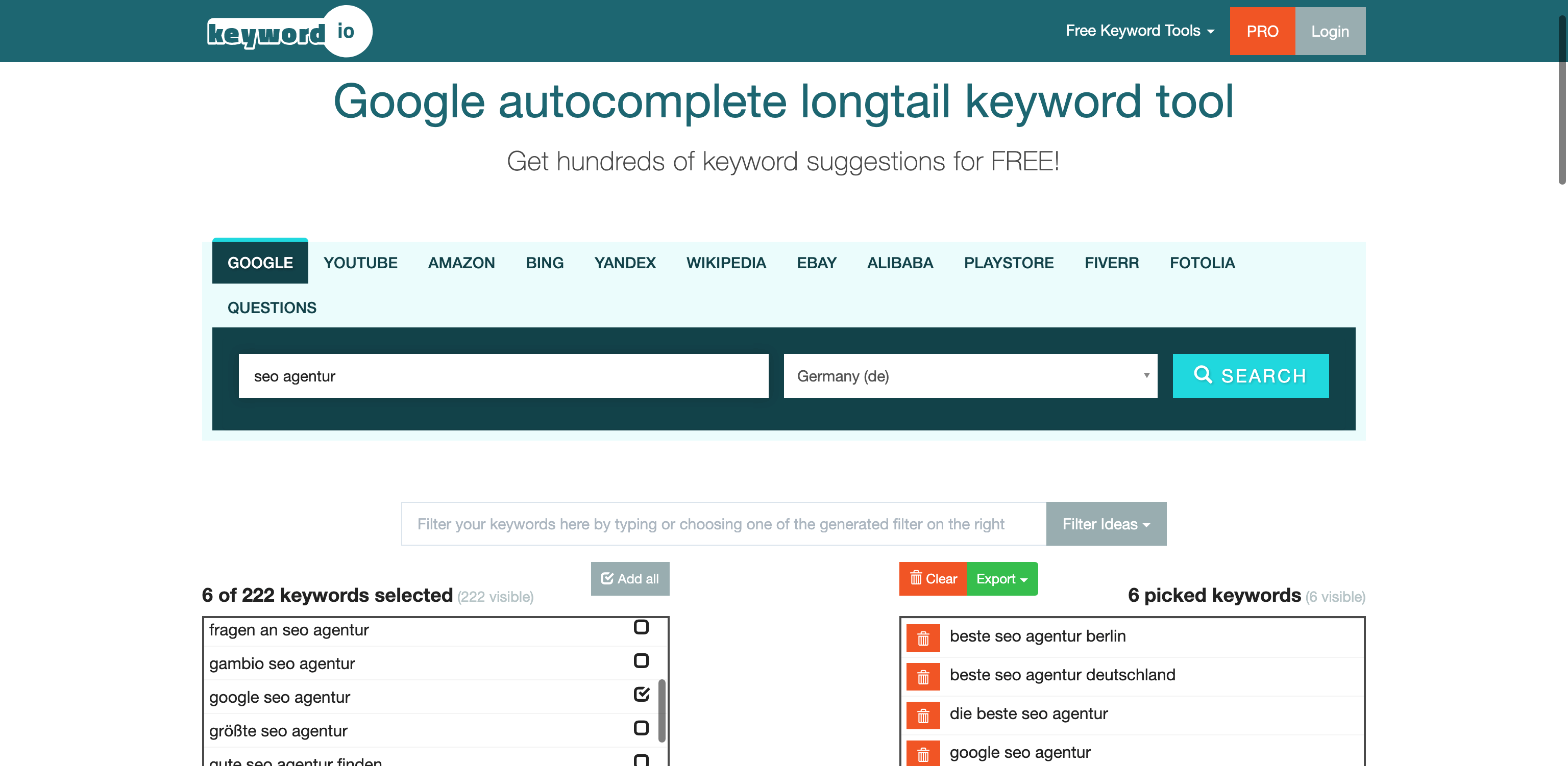 Keyword.io - Keyword-Recherche Tool