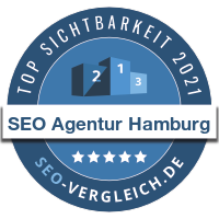 Das Unternehmen „SEO Agentur Hamburg“ wird als eine der 100 sichtbarsten SEO-Agenturen im Jahr 2021 für seine herausragende SEO-Arbeit an der eigenen Agentur-Website ausgezeichnet.