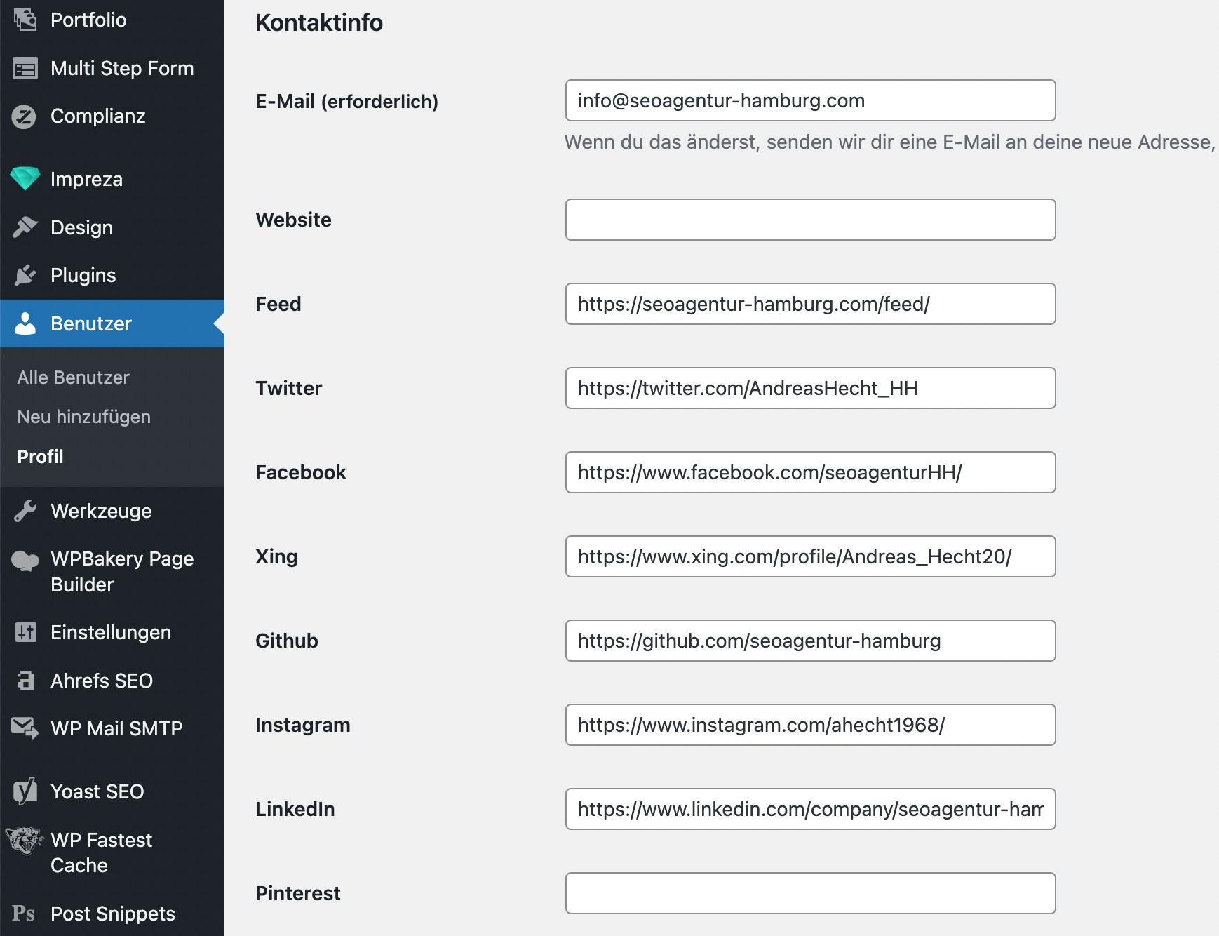 WordPress: Benutzerprofil Kontaktinfos erweitern ohne Plugin