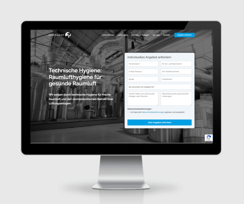 Die Igienair GmbH Website: Entwicklung, Design und SEO-Optimierung durch die SEO Agentur Hamburg