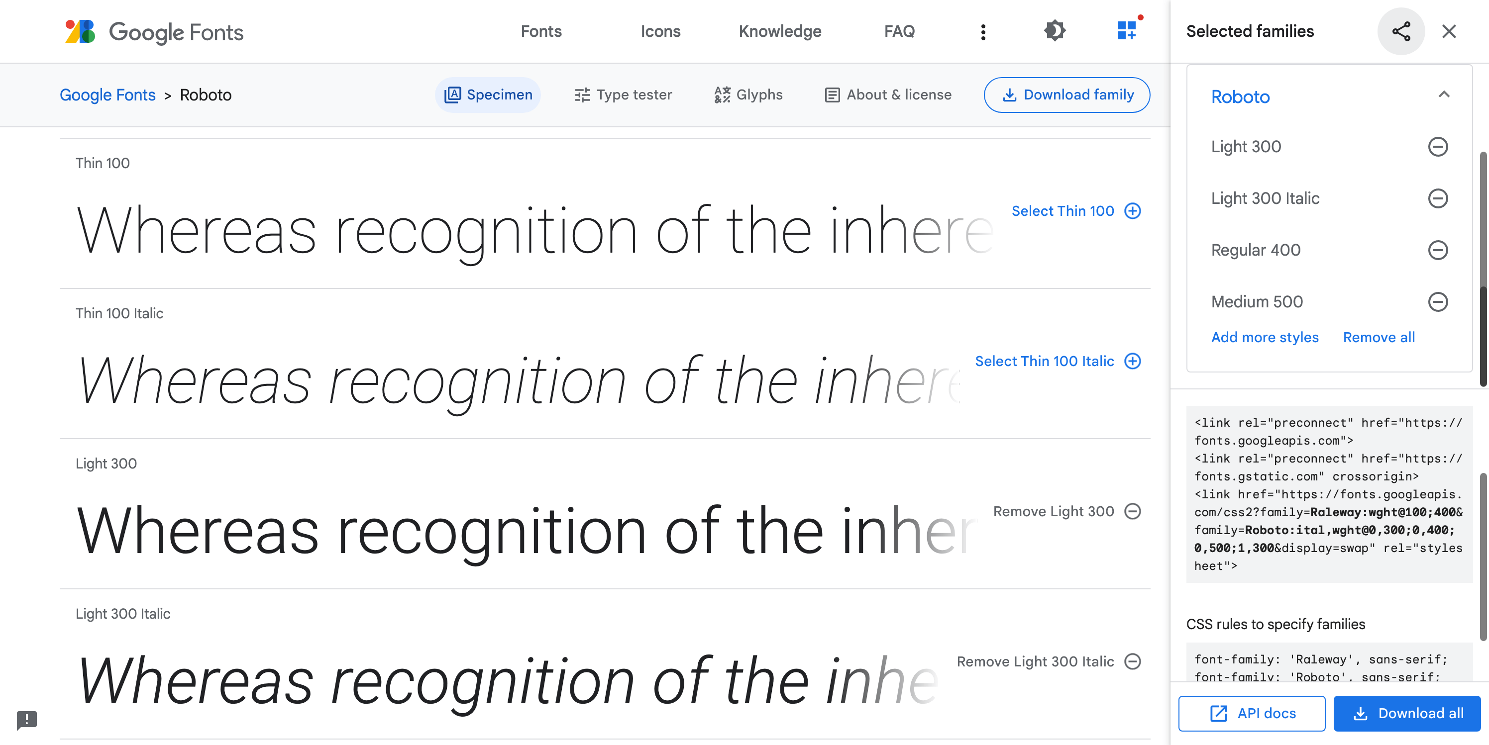 Hier kannst Du Deinen Google Font mit den ausgewählten Schriftvariationen downloaden.