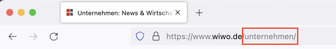 Eine URL mit markiertem URL Slug.